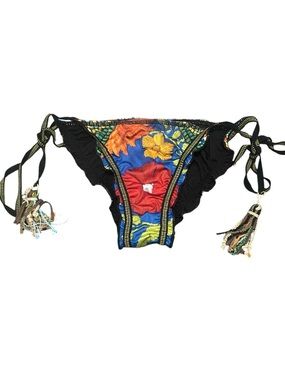 Agua Bendita Black Bikini Bottom with Multicolor Trim large
